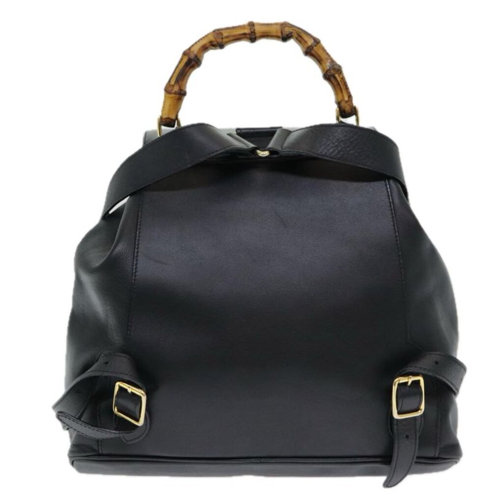 Gucci Vintage Bamboo Backpack Leather Black Leather Backpack Bag - Picture 2 of 16